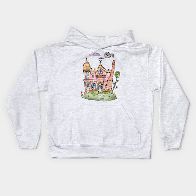 Pastel Queen Anne Victorian House in Watercolor Kids Hoodie by narwhalwall